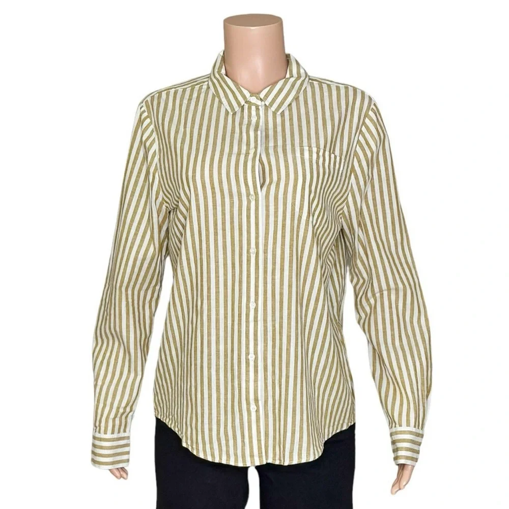 SÉZANE Tomboy Linen-Blend Shirt, Ecru Camel Stripe, FR42_6